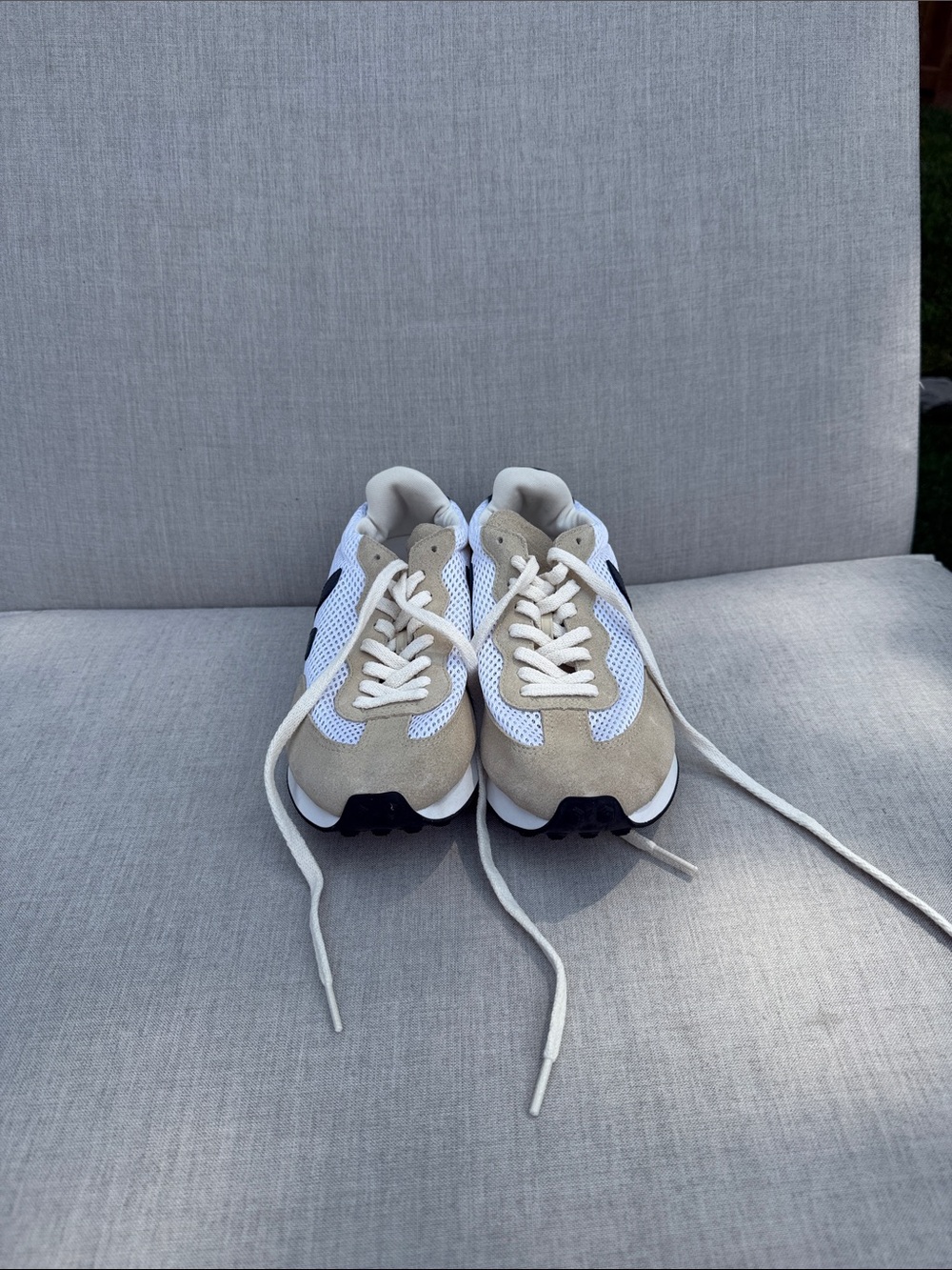 Casual Women's Mesh & Suede Lace-Up Sneakers in Beige and White